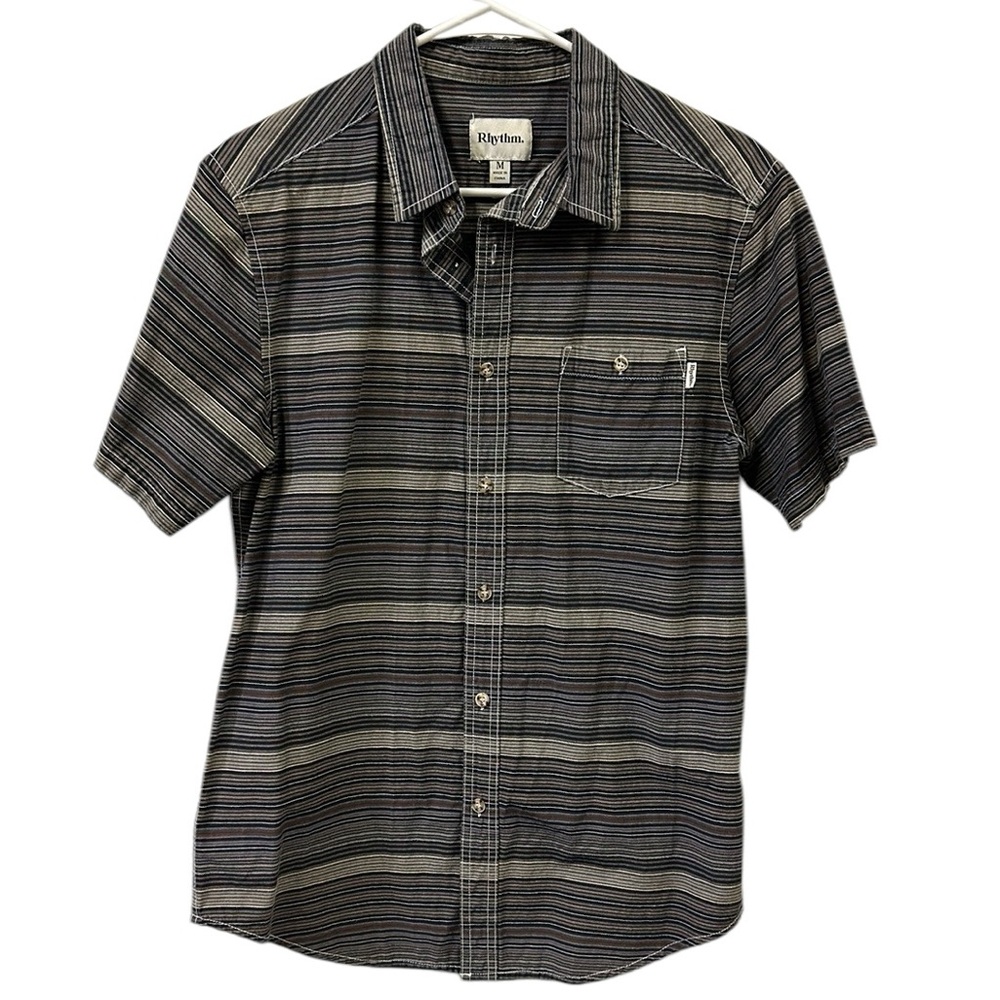 Vans Black and Gray Striped Casual Button Down Shirt